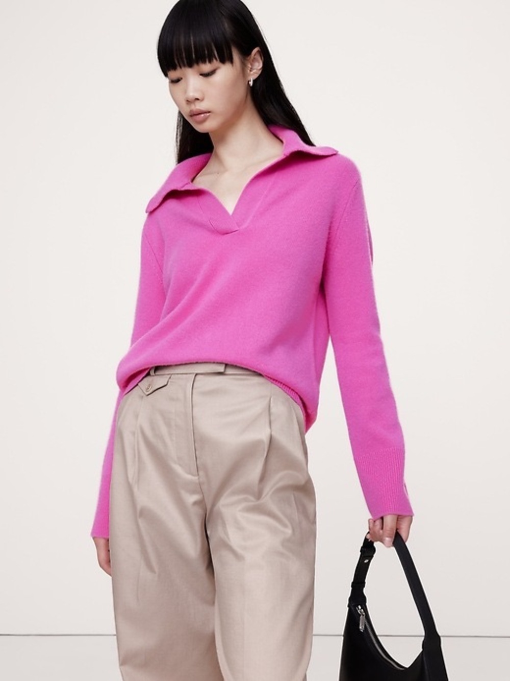 Banana Republic 100% Cashmere Rugby Sweater Polo Barbie Core Quiet Luxury M Lux